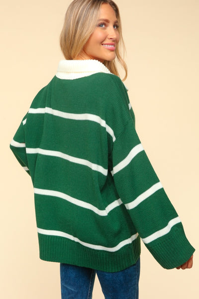 Green & White Striped Sweater