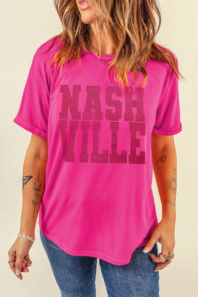 Hot Pink NASHVILLE Rhinestone T-Shirt