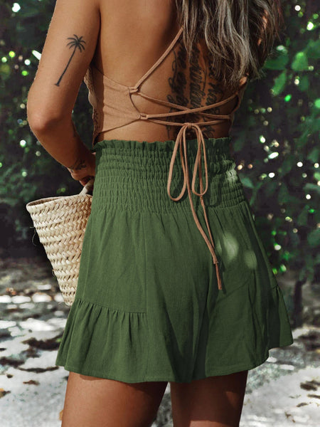 Smocked Ruffled High Waist Shorts+