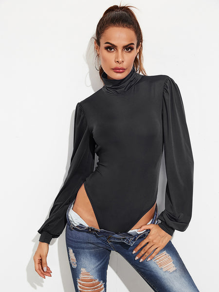 Backless Turtleneck Lantern Sleeve Bodysuit