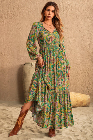 Matcha Green Paisley Long Sleeve Dress