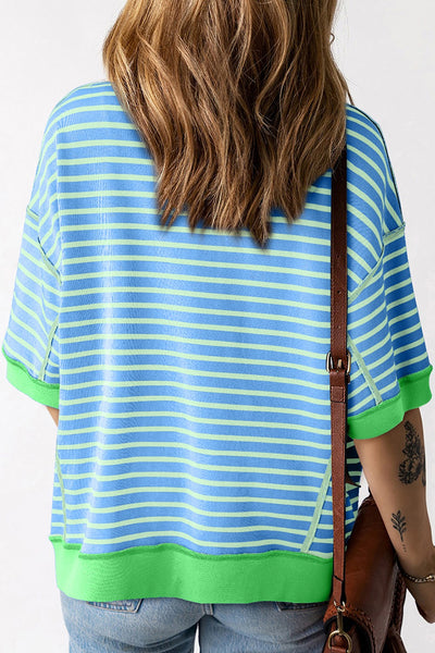 Sequins Cactus Striped Round Neck T-Shirt