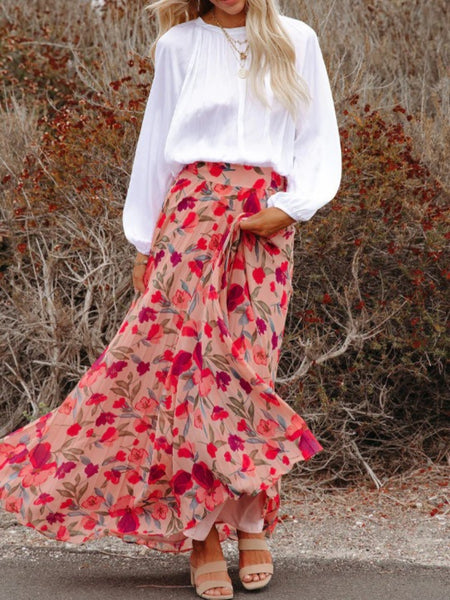 Floral Pleated Maxi Skirt