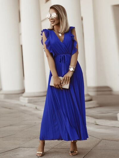 Pleated Surplice Maxi Dress