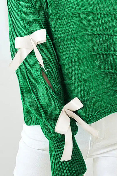 Green Cutout Split Sleeve Sweater