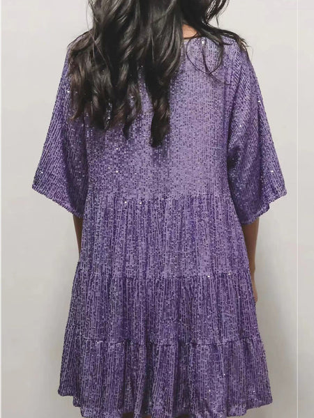 Sequin Half Sleeve Babydoll Dress