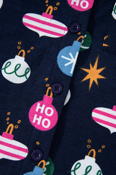 Christmas Ornaments Printed Navy Pajama Set