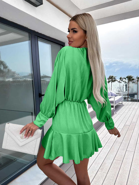 Satin Long Sleeve Lantern Sleeve Mini Dress