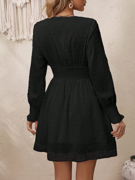 Lace V-Neck Long Sleeve Dress