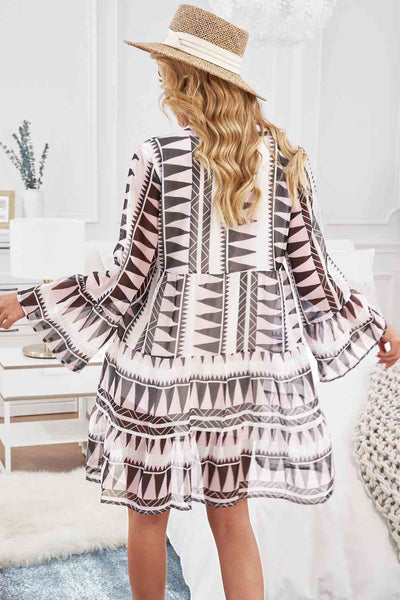 Abstract Notched Neck Tiered Dress