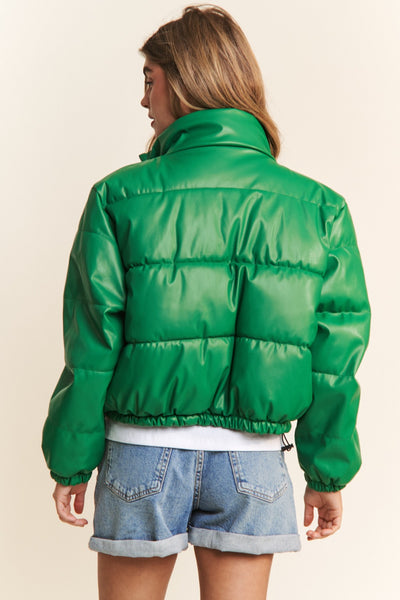 Green Cropped Puffer Jacket