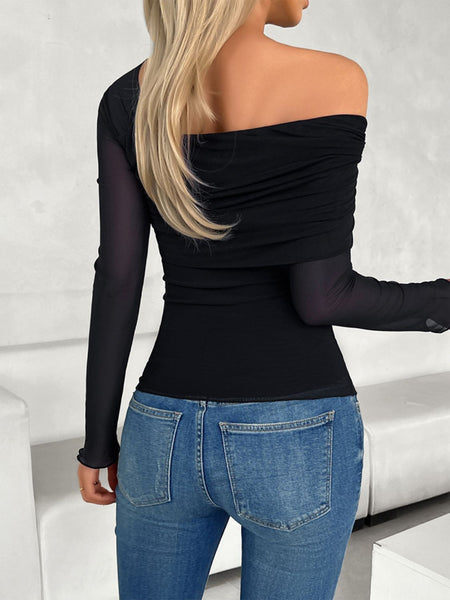 Ruched Asymmetrical Long Sleeve Shirt