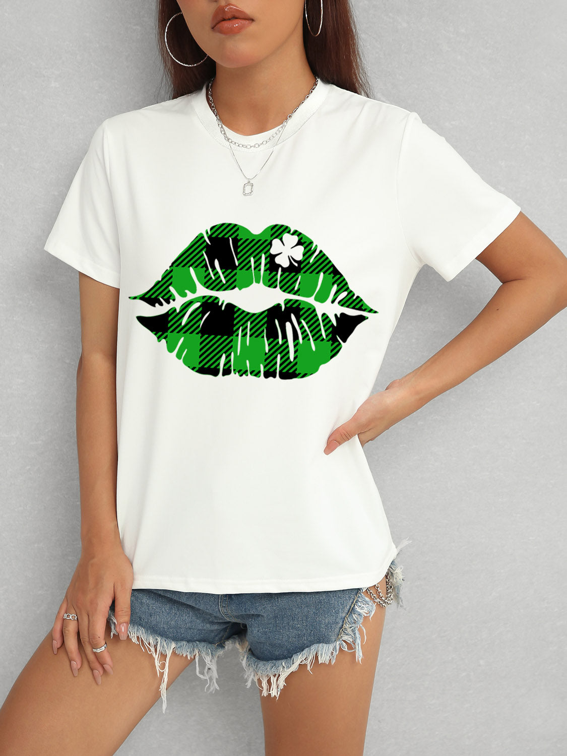 Plaid Lip Graphic Tee