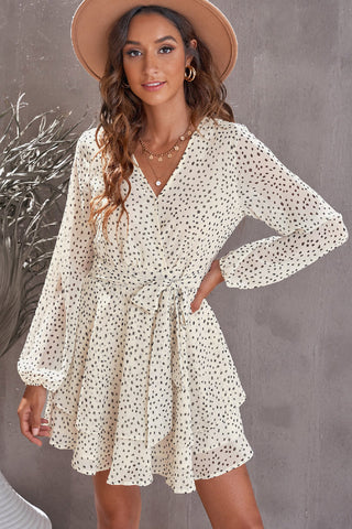 Ivory Polka Dot Balloon Sleeve Layered Dress