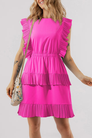 Hot Pink Cap Sleeve Layered Dress