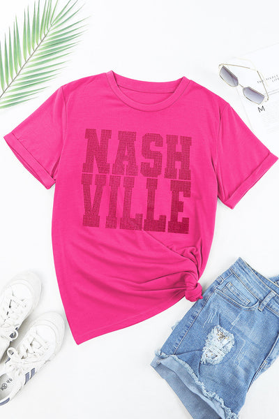 Hot Pink NASHVILLE Rhinestone T-Shirt