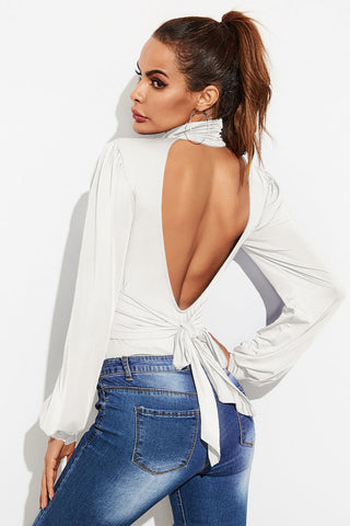 Backless Turtleneck Lantern Sleeve Bodysuit