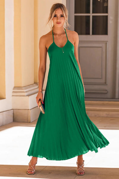 Pleated Halter Neck Maxi Dress