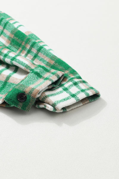 Green Plaid Flap Pocket Shacket