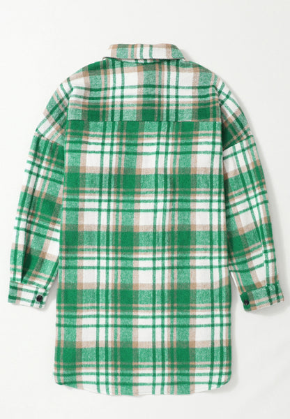 Green Plaid Flap Pocket Shacket