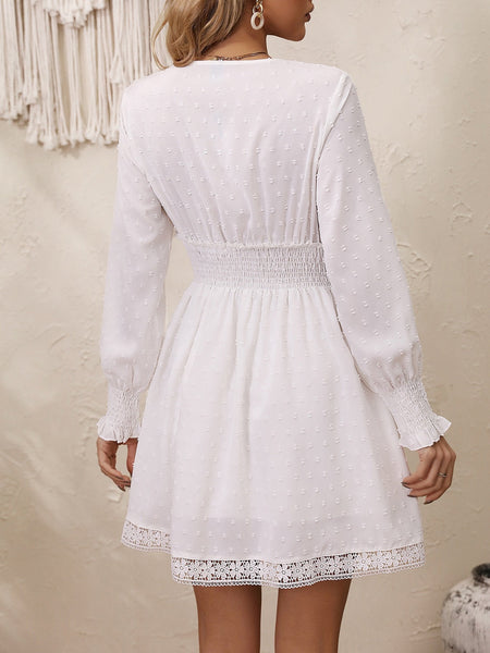 Lace V-Neck Long Sleeve Dress