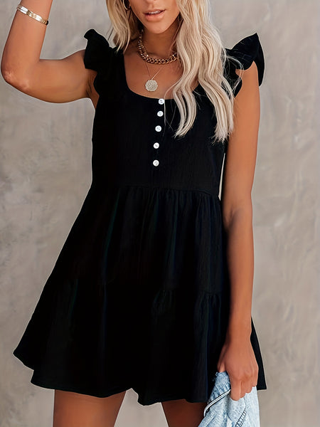 Ruffled Scoop Neck Sleeveless Romper+