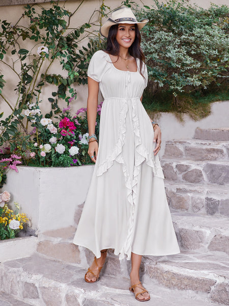 White Ruffled Long Dress