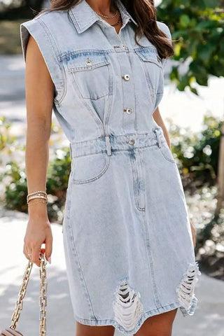 Distressed Cap Sleeve Denim Dress