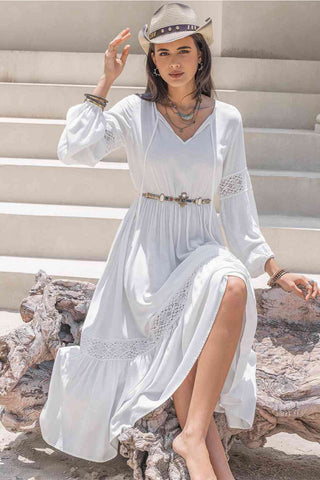 Tie Neck Balloon Sleeve Midi Dress