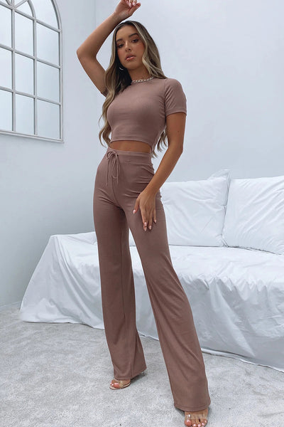 Short Sleeve Crop Top and Drawstring Pants Set