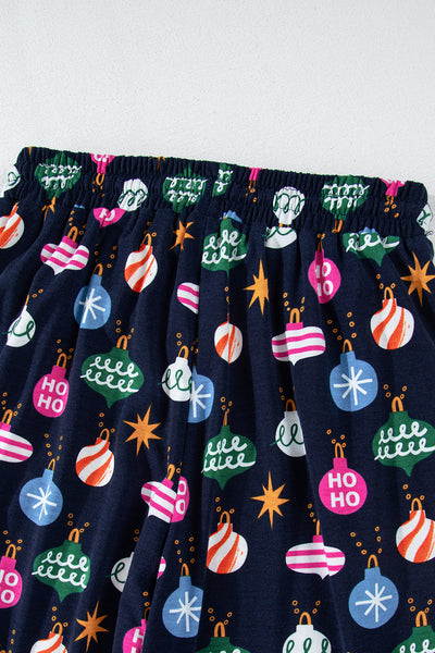 Christmas Ornaments Printed Navy Pajama Set