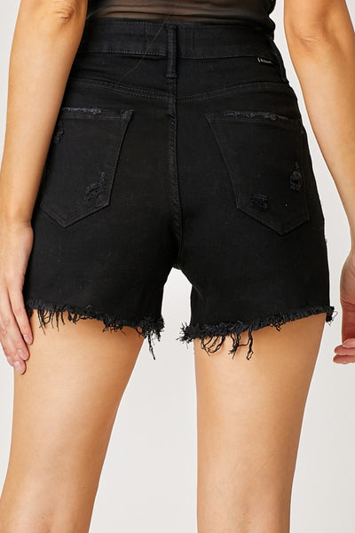 Frayed Hem Denim Shorts with Fringe Detail