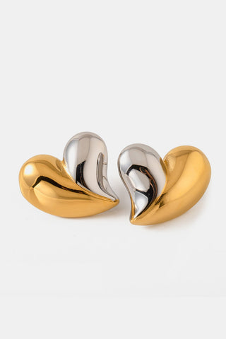 Two-Tone Heart Stud Earrings