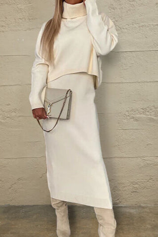 Ivory Turtleneck Sweater and Midi Dress Set