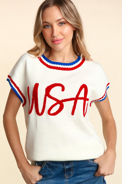 USA Embroidered Knit Top