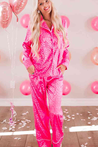 Hot Pink Leopard Long Sleeve Lounge Set