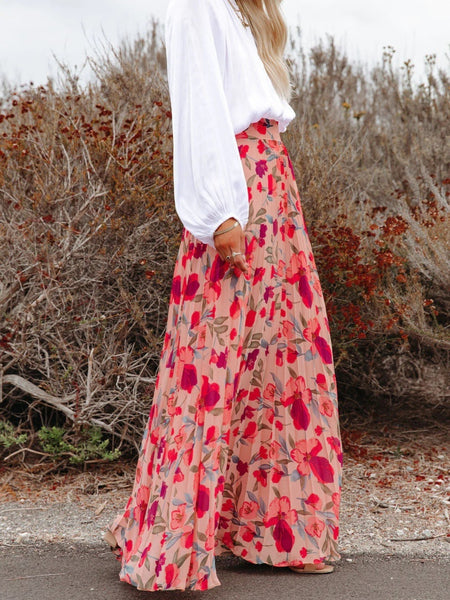 Floral Pleated Maxi Skirt