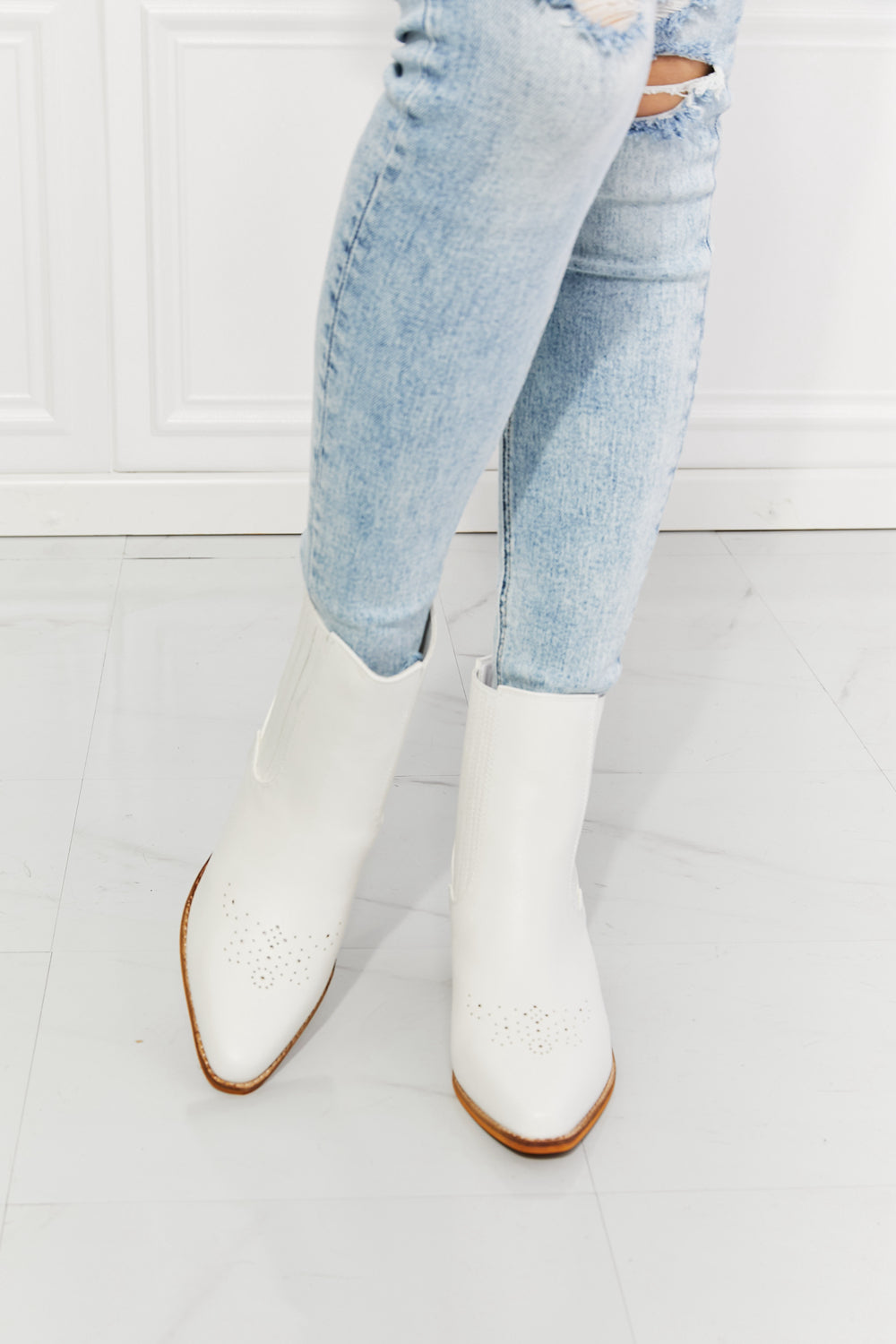 White Stacked Heel Chelsea Boot