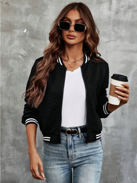 Quilted Varsity Bomber Jacket+