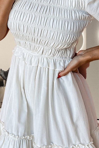 White Short Sleeve Fit and Flare Dress