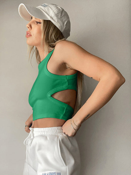 Green Cutout Round Neck Tank