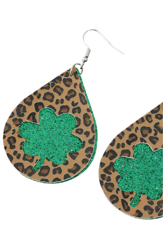 Leopard & Clover Leather Teardrop Earrings