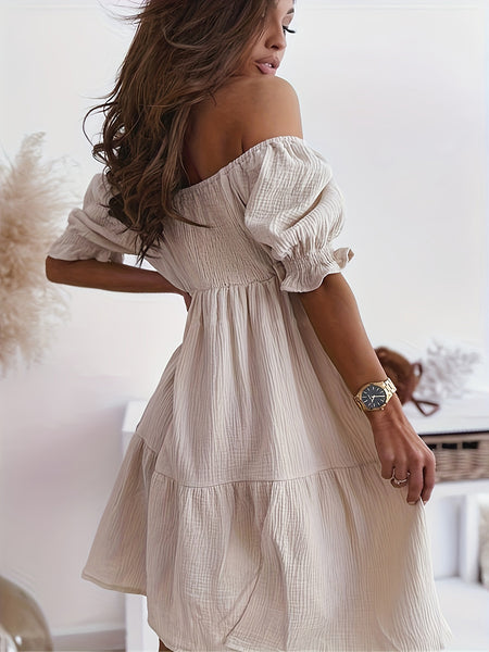 Ruffled Off-Shoulder Short Sleeve Dress+