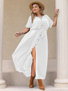 Button Down Round Neck Maxi Dress+