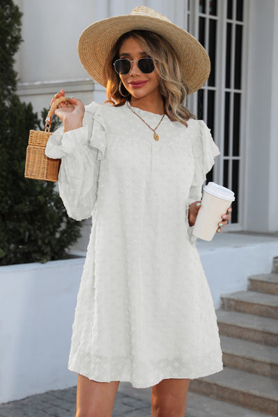 Ivory Swiss Dot Flounce Sleeve Dress