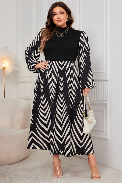 Mock Neck Long Sleeve Midi Dress+