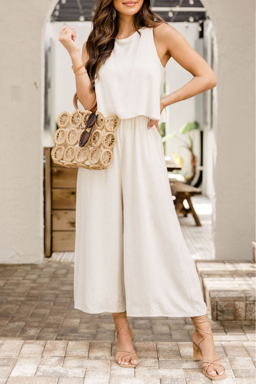 White Wide Leg Sleeveless Jumpsuit