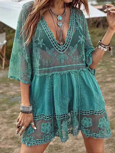 Lace Plunge Cover-Up Dress