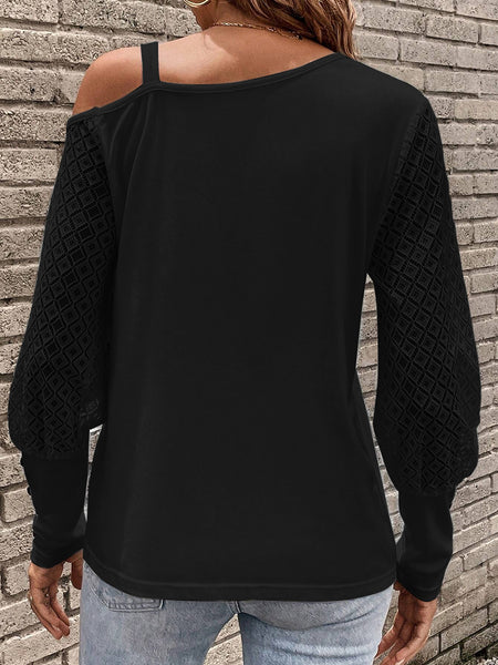 Asymmetrical Neck Lace Long Sleeve Top