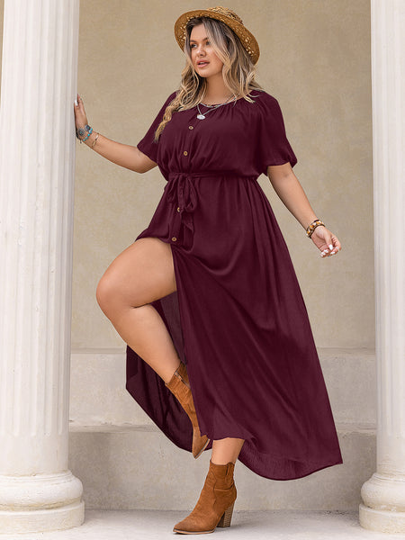 Button Down Round Neck Maxi Dress+